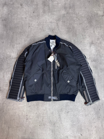 Avirex Aviators Club Tech Wear Rubberised Satin Grey Nylon Padded Bomber