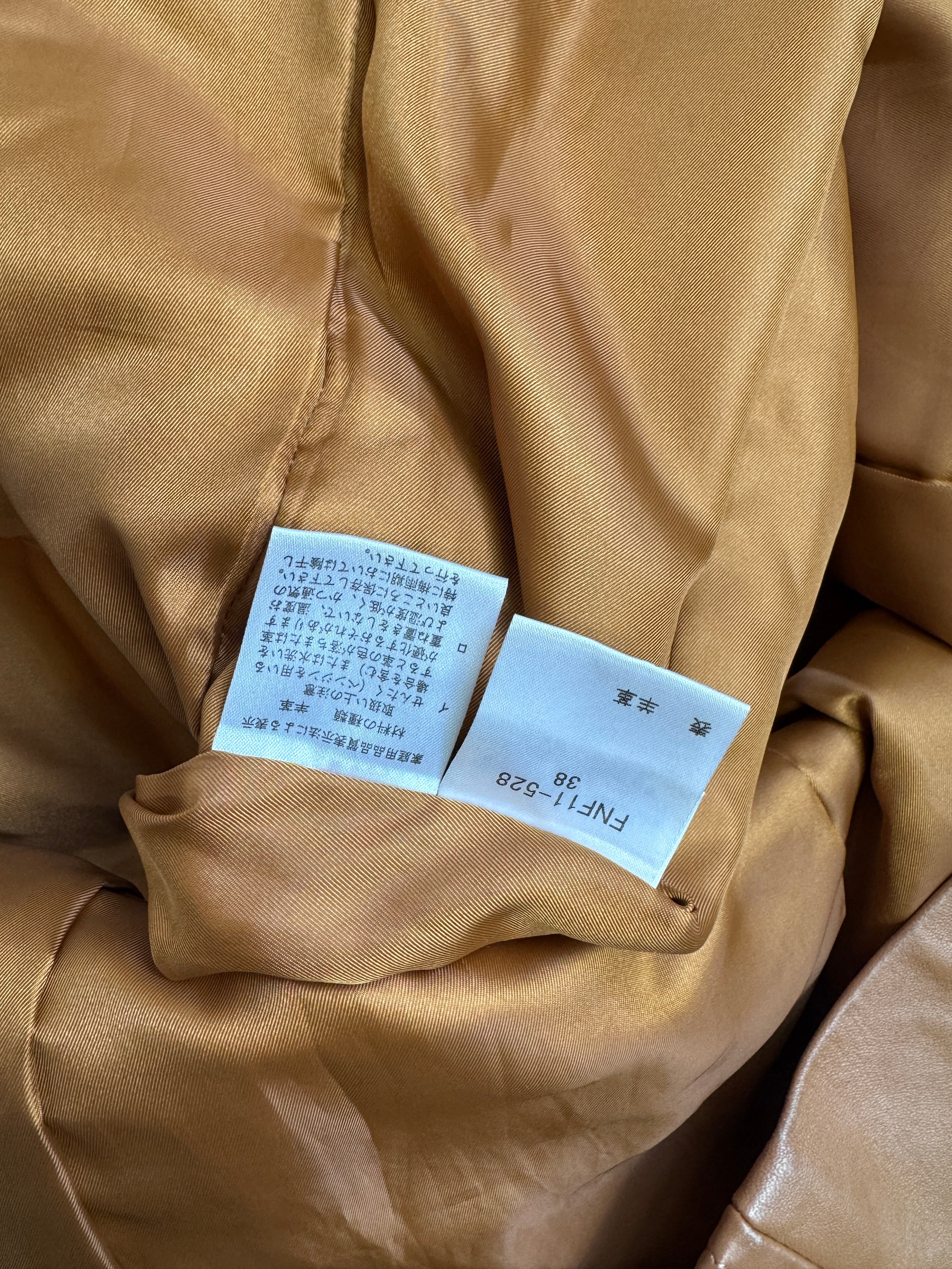 Burberry Blue Label Tan Leather Chichan Lamb Trim Coat – Vintage