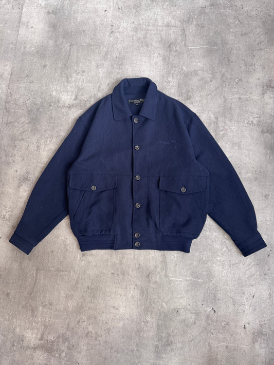 Christian Dior Circle Cut Navy Embroidered Bomber Jacket