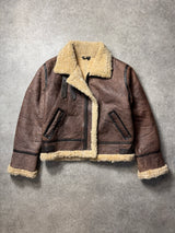 Chevignon Distressed Effect Shearling Leather Flight Jacket