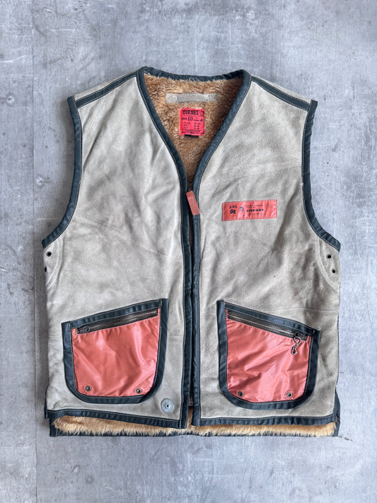 Diesel Cow Leather Lined Suede Pocket Gilet