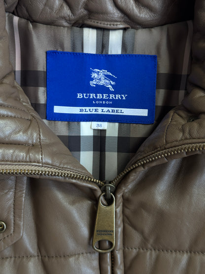 Burberry Mongolian Lambs Fur Trim Leather Quilted Parka
