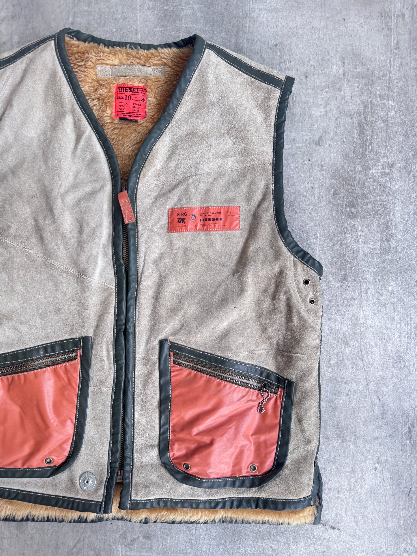 Diesel Cow Leather Lined Suede Pocket Gilet