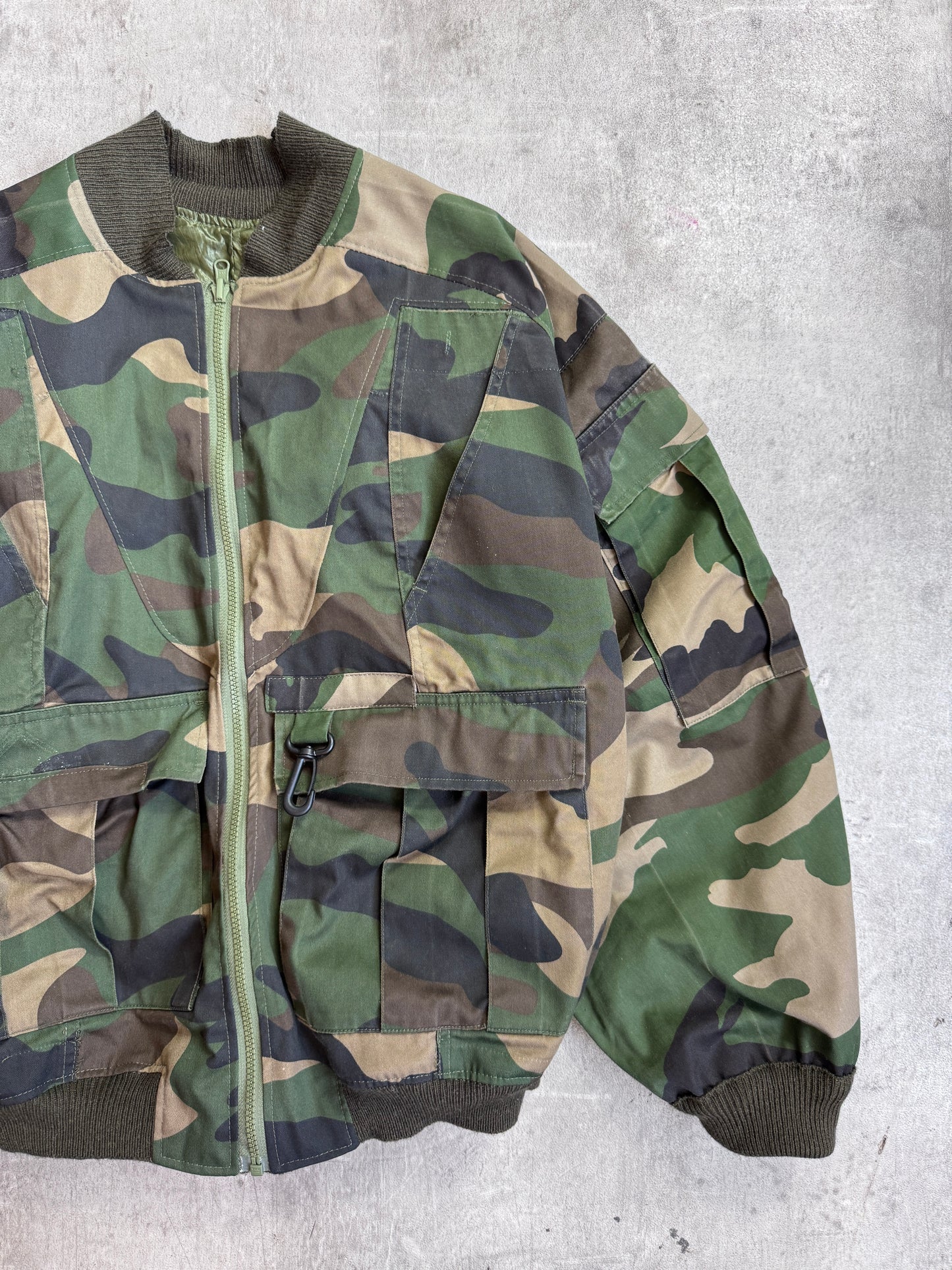 VT Rework: Reversible Army & Camo Print Convertible Bomber Jacket