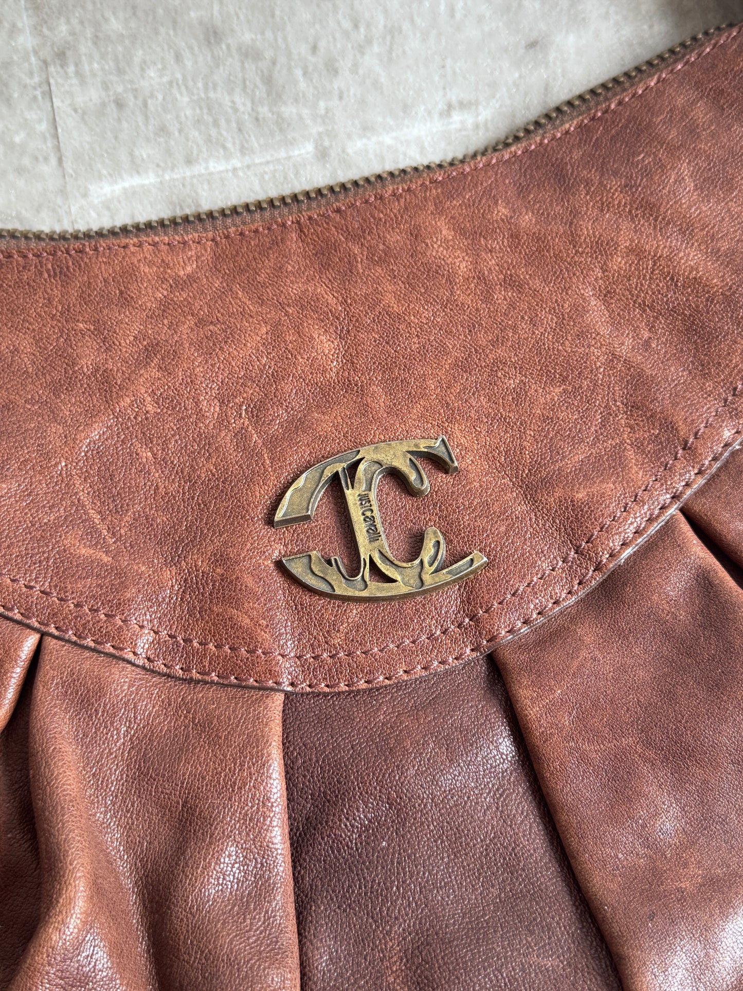 Just Cavalli Brown Leather Tote Bag