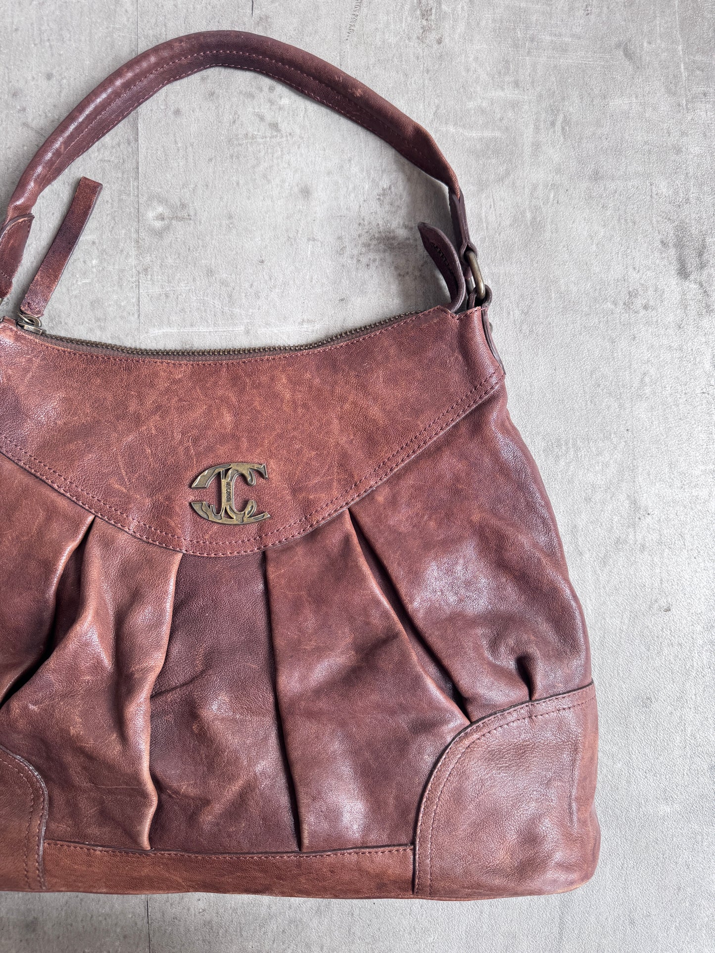 Just Cavalli Brown Leather Tote Bag