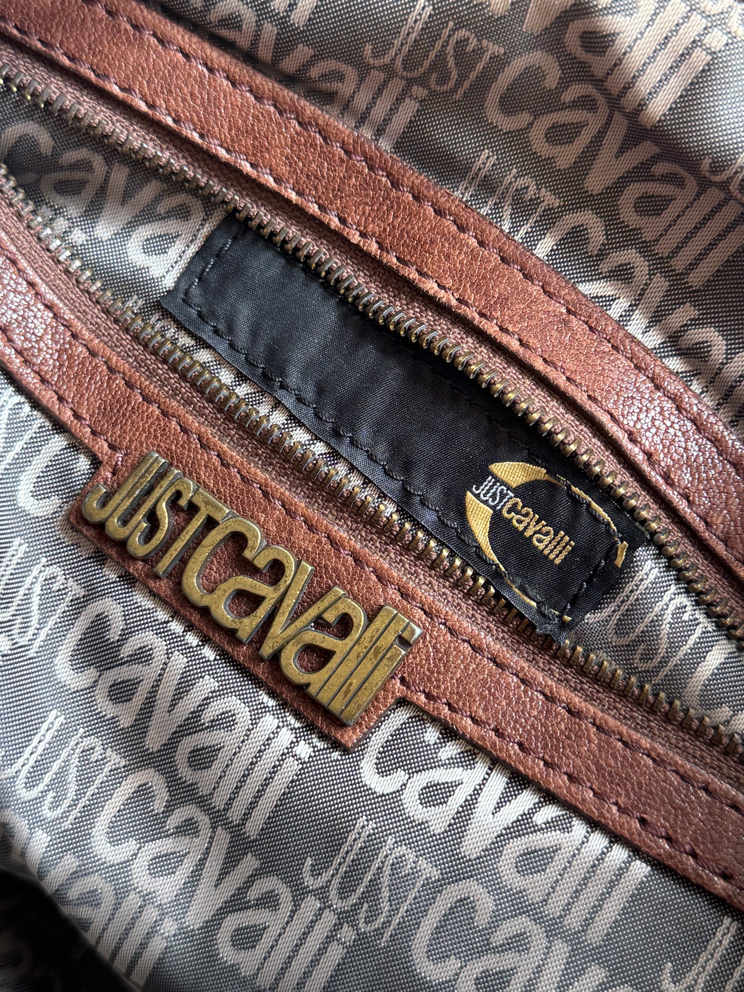 Just Cavalli Brown Leather Tote Bag