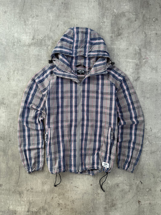 Stussy Plaid Drawstring Hooded Bomber Jacket