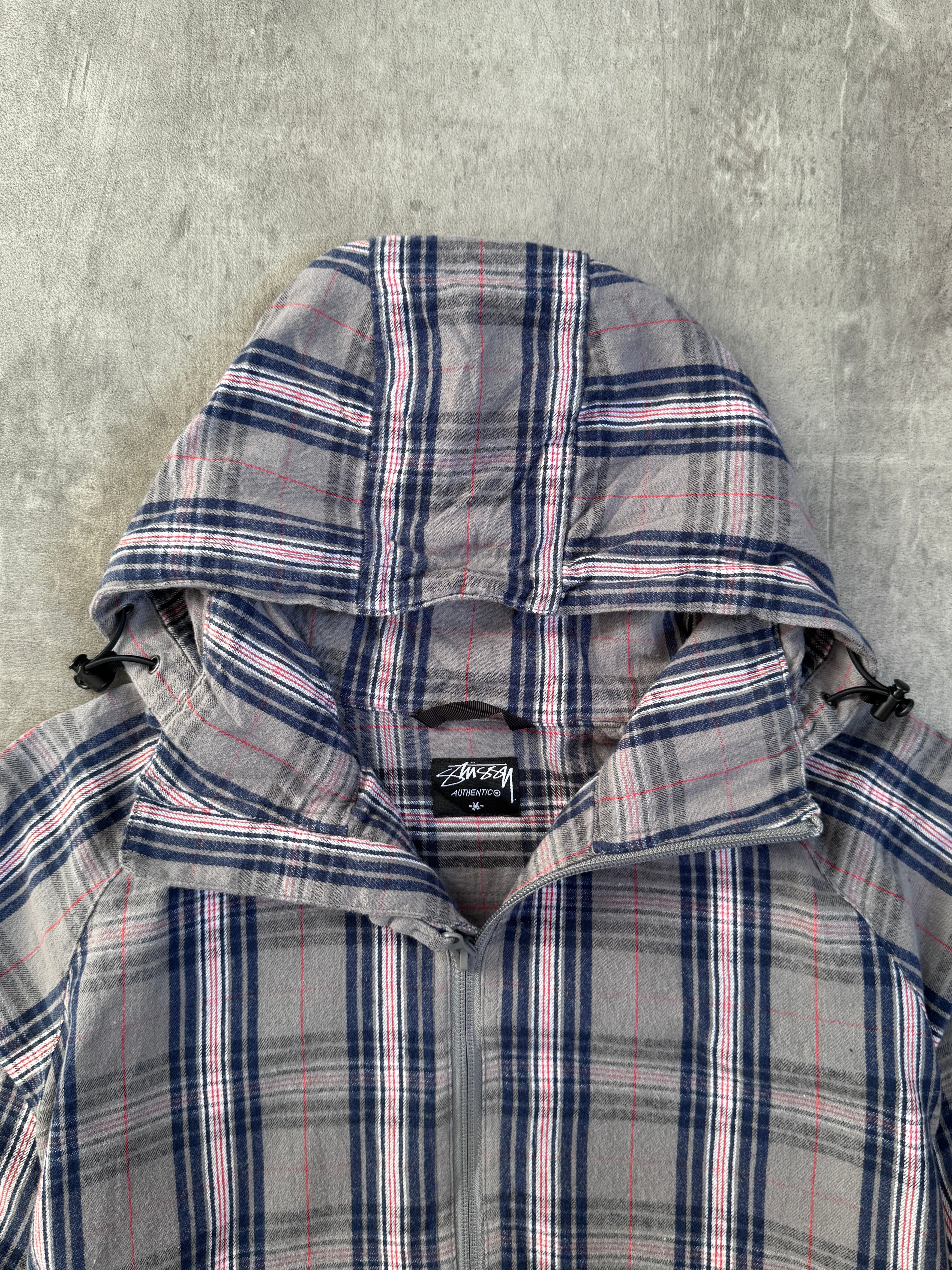 Stussy Plaid Drawstring Hooded Bomber Jacket – Vintage