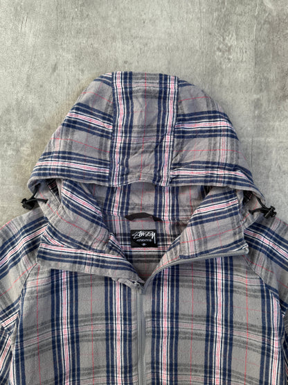 Stussy Plaid Drawstring Hooded Bomber Jacket