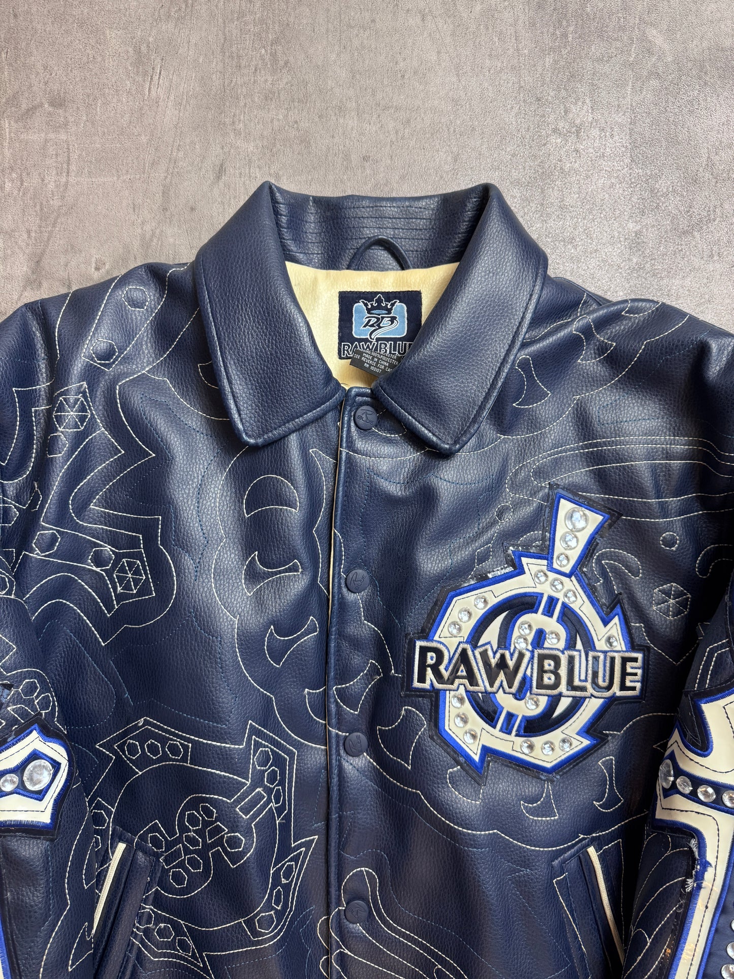 Raw Blue Navy Leather Bomber Jacket