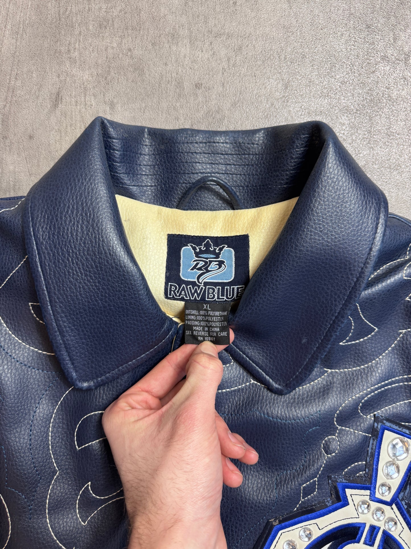 Raw Blue Navy Leather Bomber Jacket