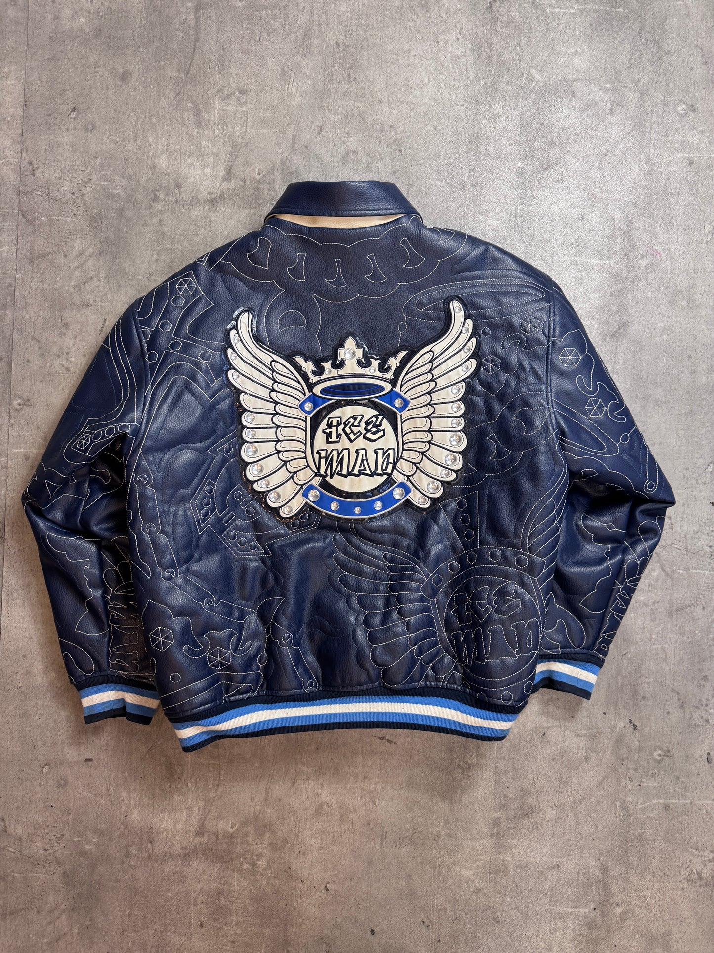 Raw Blue Navy Leather Bomber Jacket