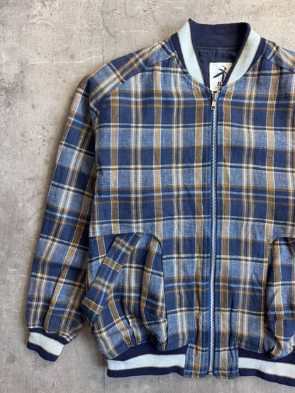 Issey Miyake Hai Sporting Gear Blue Tartan Bomber Jacket