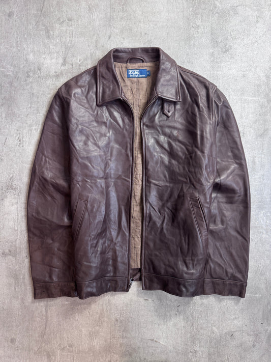 Polo Ralph Lauren Houndstooth Lined Brown Lambs Leather Harrington