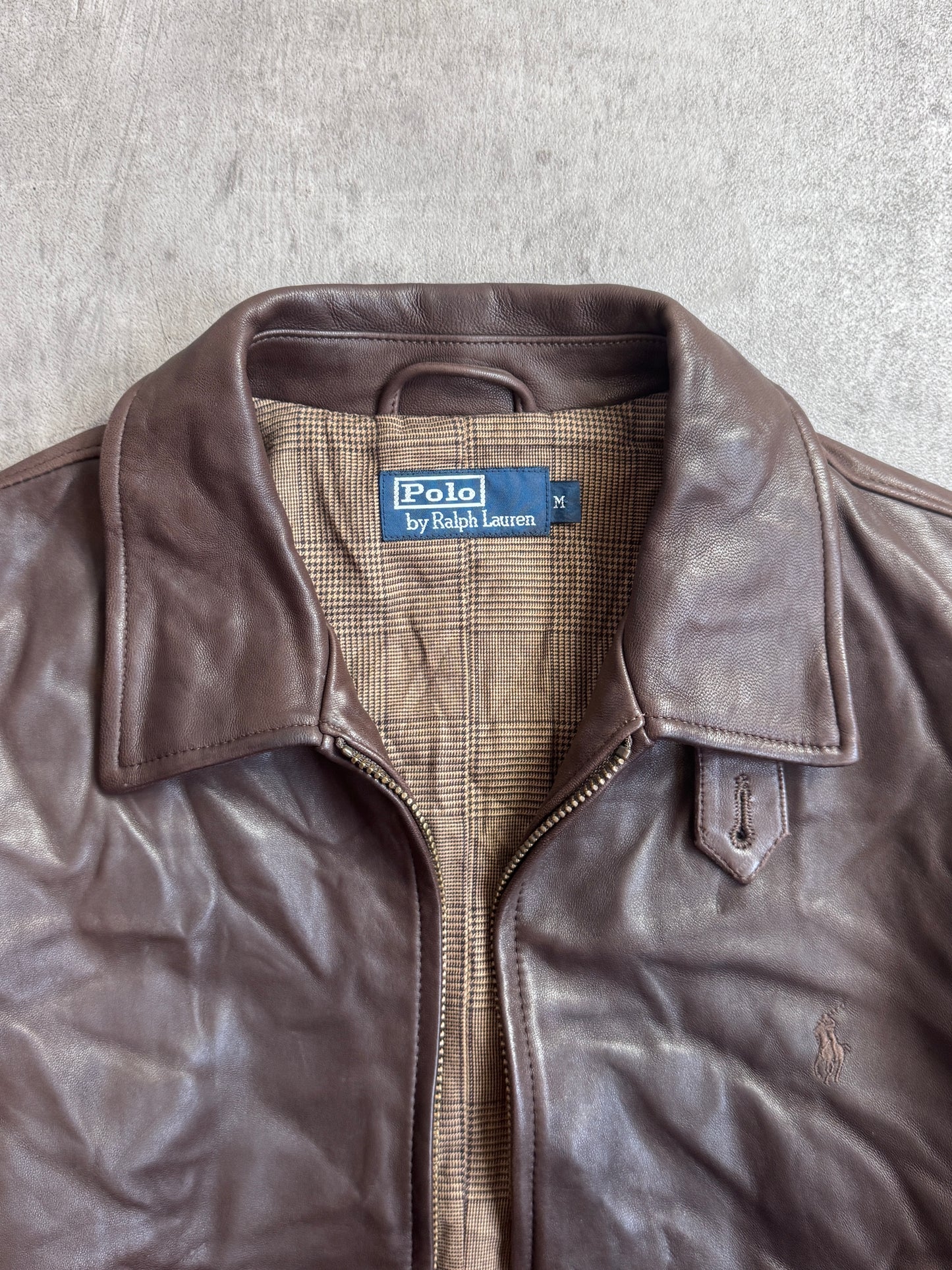 Polo Ralph Lauren Houndstooth Lined Brown Lambs Leather Harrington