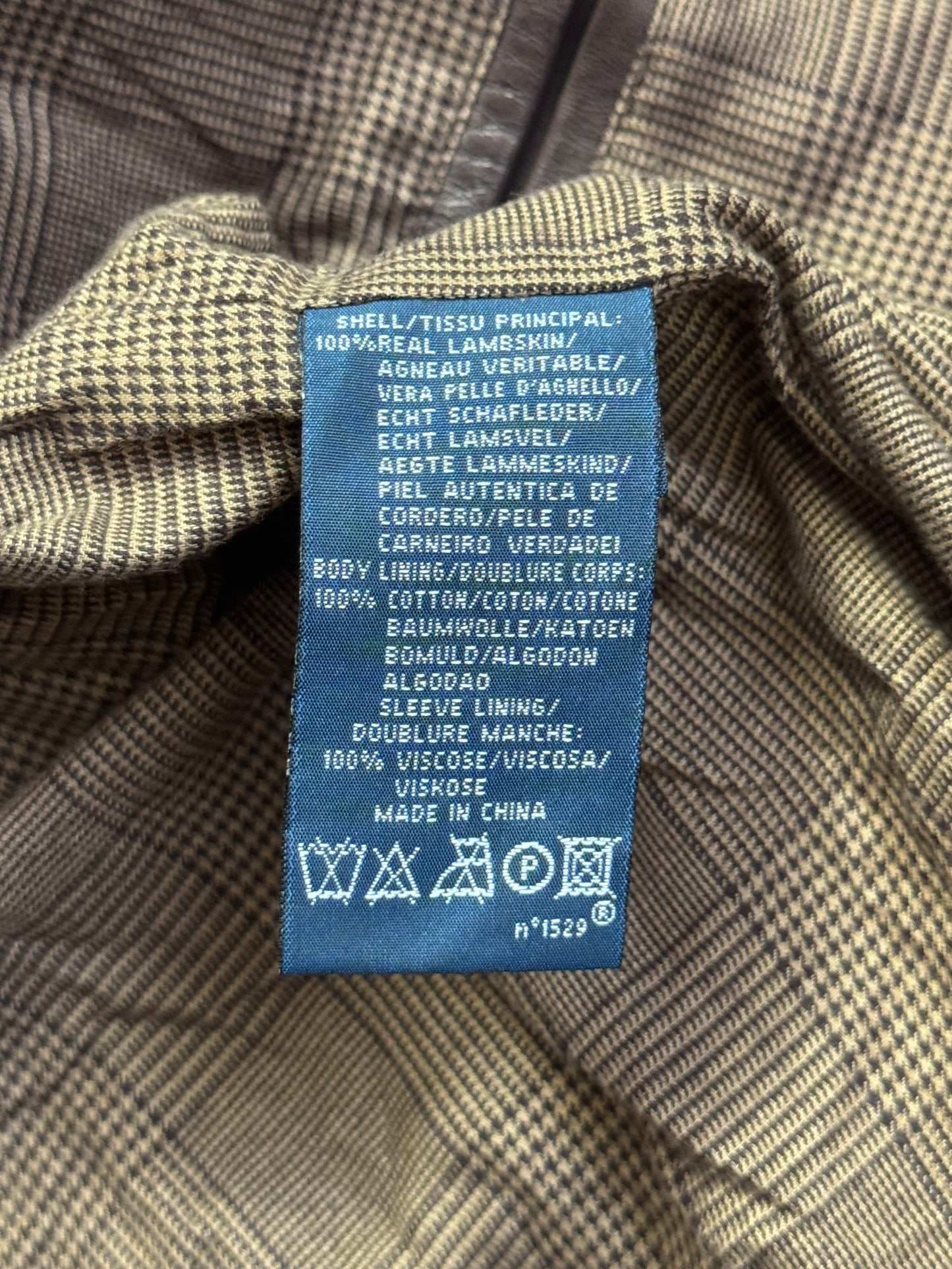 Polo Ralph Lauren Houndstooth Lined Brown Lambs Leather Harrington