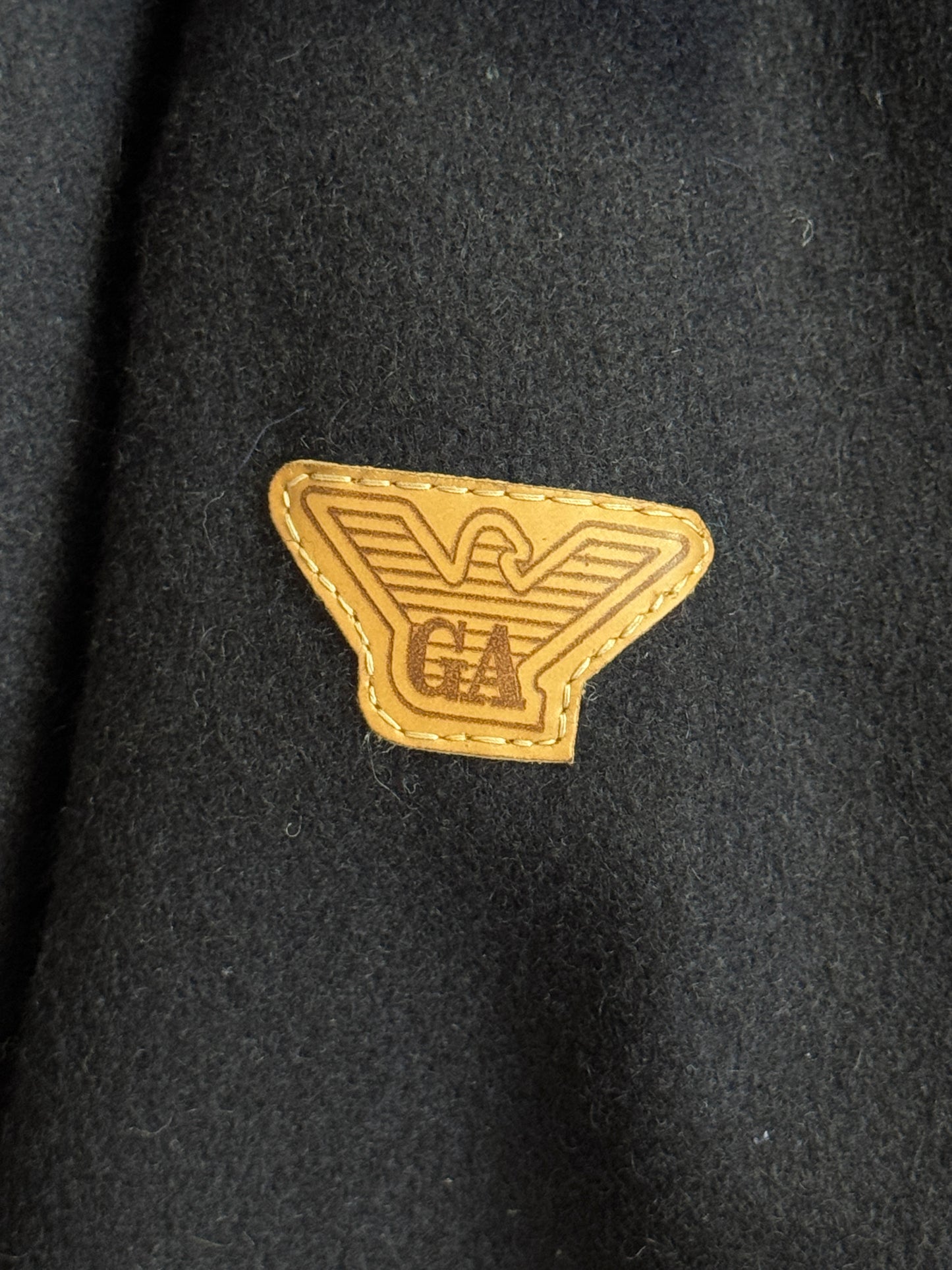 Giorgio Armani Unique Apparel 1980 Wide Double Collar Leather Belt Navy Wool Jacket