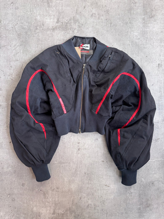 VT Rework: Prada Red Stripe Balloon Sleeve Cropped Bomber