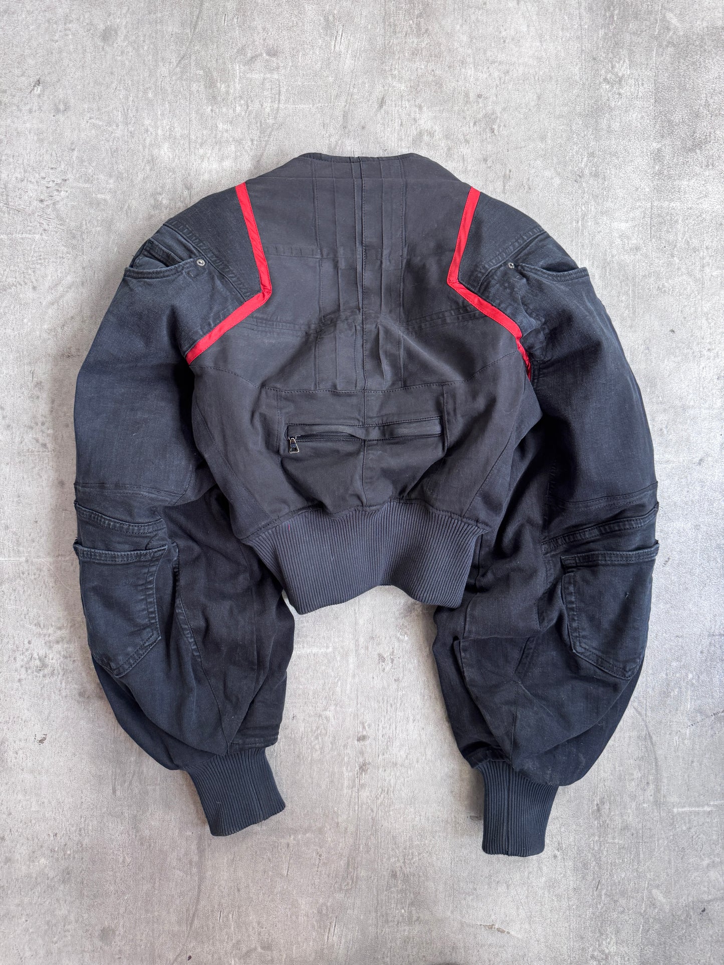 VT Rework: Prada Red Stripe Balloon Sleeve Cropped Bomber