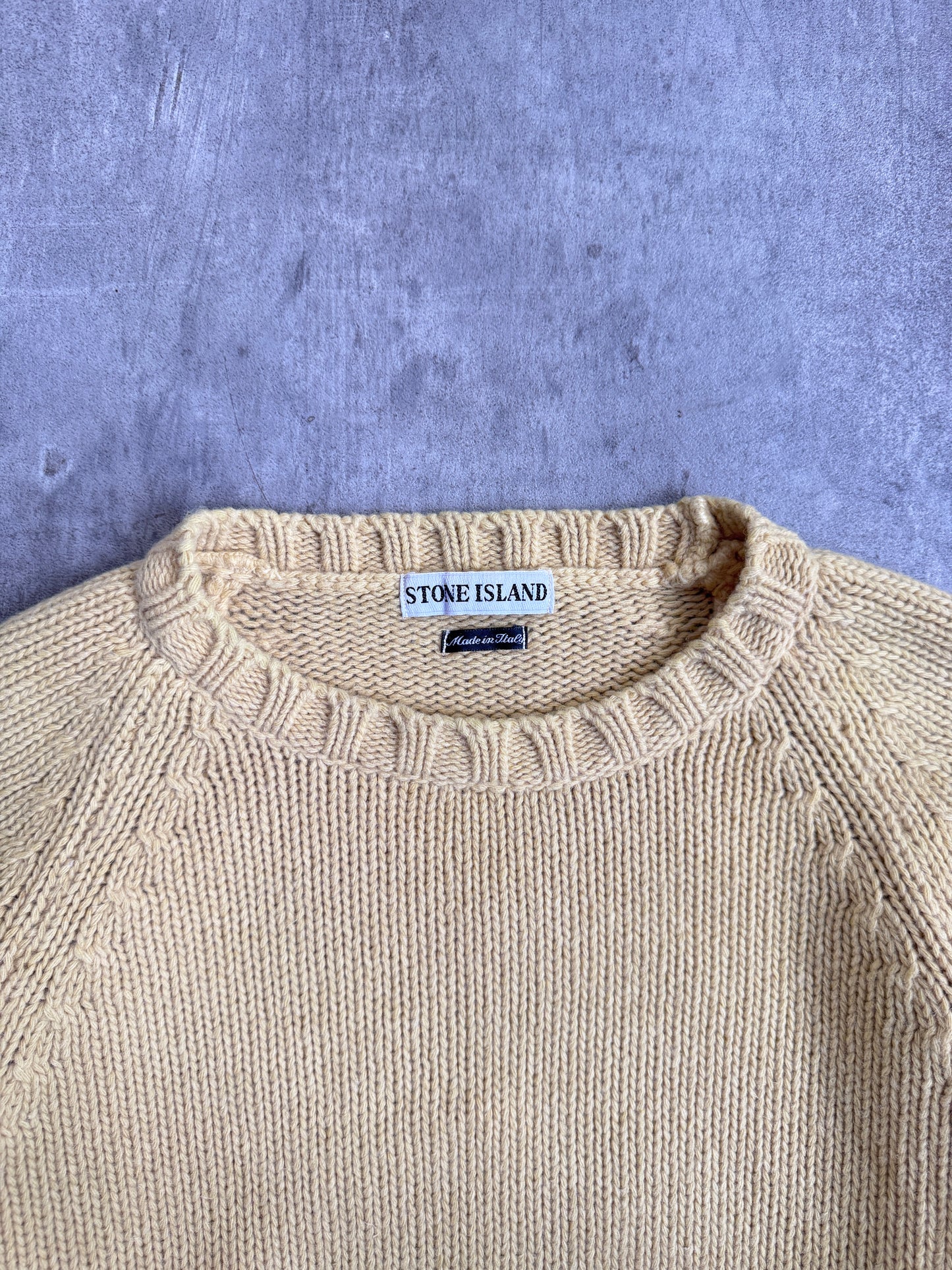 A/W Stone Island 1995 Pale Yellow Chunky Knit Crewneck