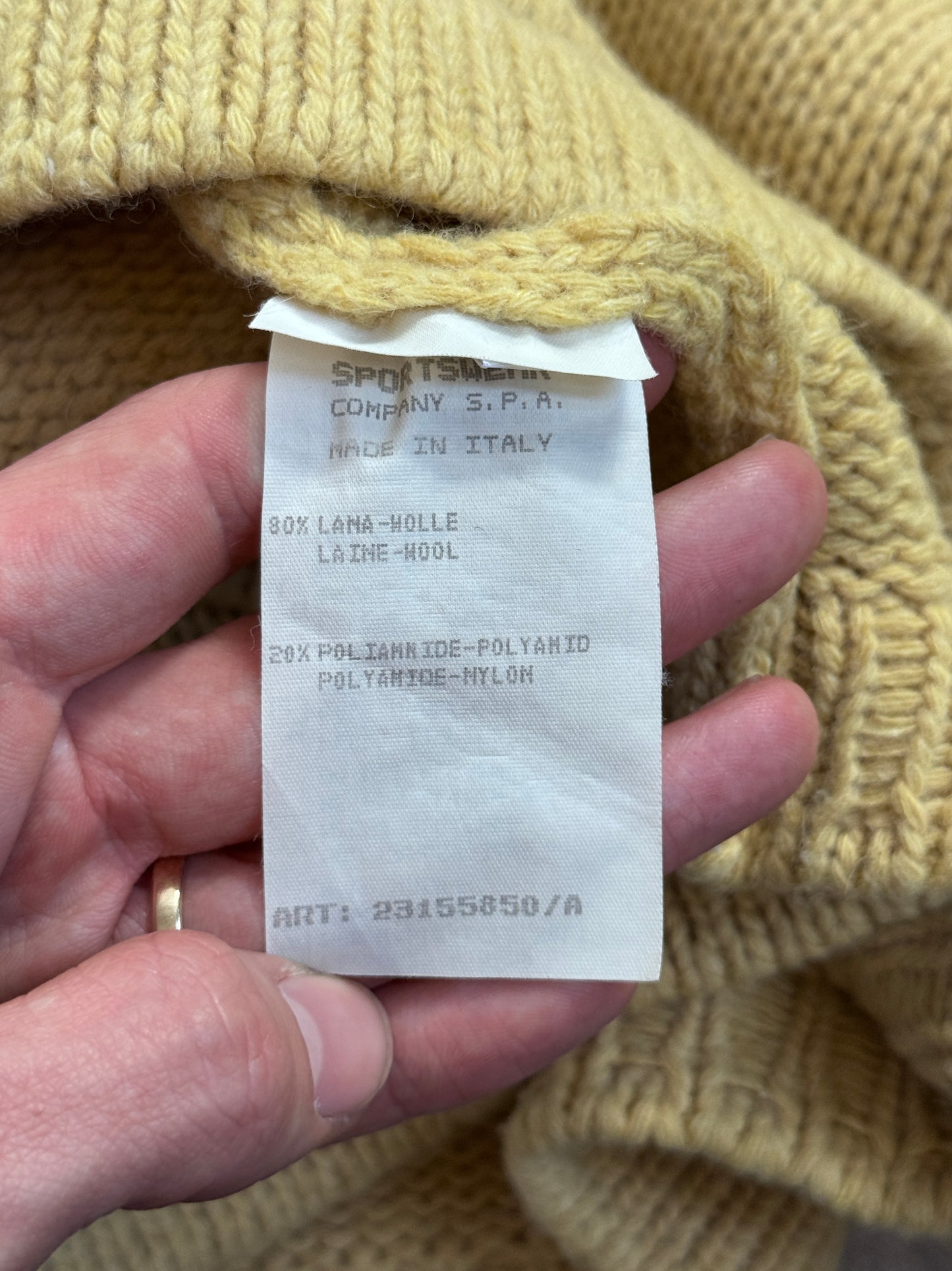 A/W Stone Island 1995 Pale Yellow Chunky Knit Crewneck