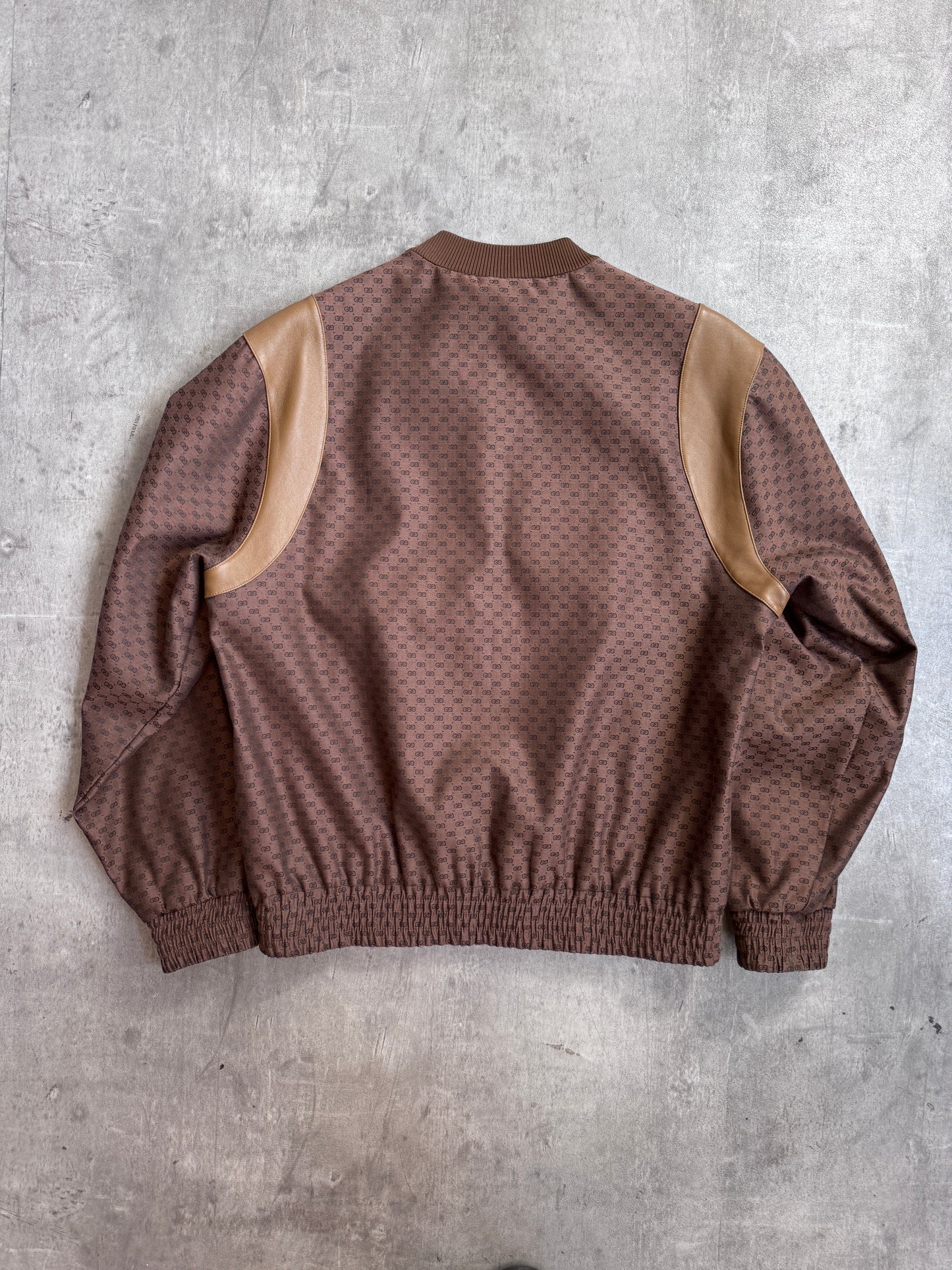 Gucci Jacquard Canvas Brown Monogram Signature Stripe Leather Detailed Bomber