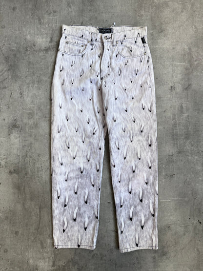 Archive 95' Versace Feather Graphic Print Medusa Embellem Bootcut Jeans