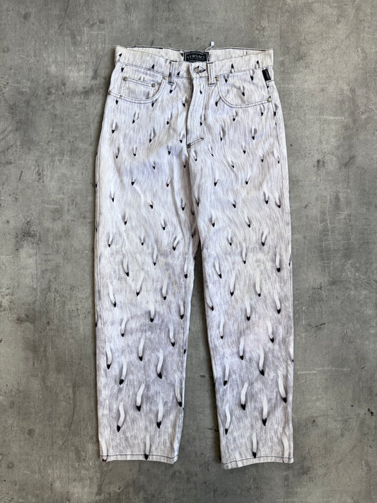 Archive 95' Versace Feather Graphic Print Medusa Embellem Bootcut Jeans