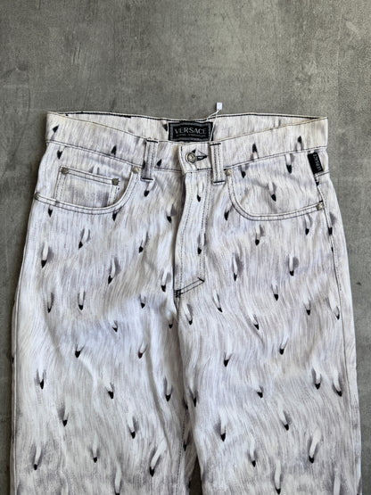 Archive 95' Versace Feather Graphic Print Medusa Embellem Bootcut Jeans