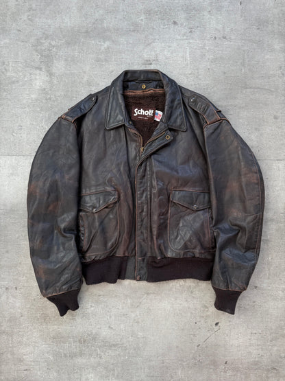 1980's Schott NYC Brown Leather Modular A2 Bomber Jacket