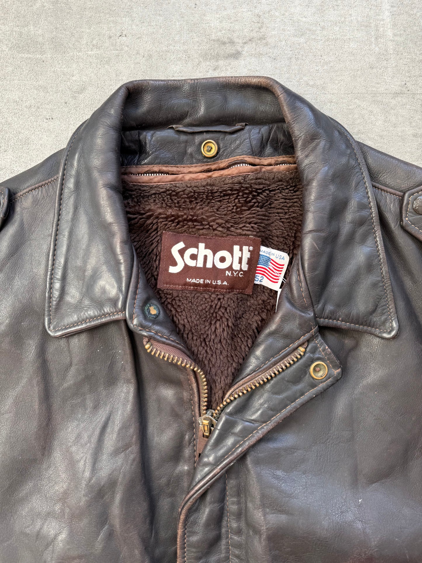 1980's Schott NYC Brown Leather Modular A2 Bomber Jacket