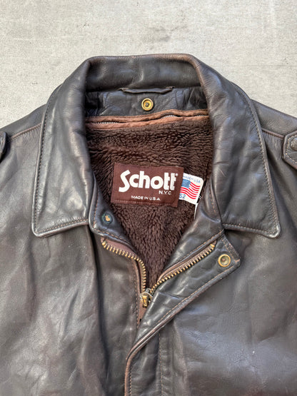 1980's Schott NYC Brown Leather Modular A2 Bomber Jacket