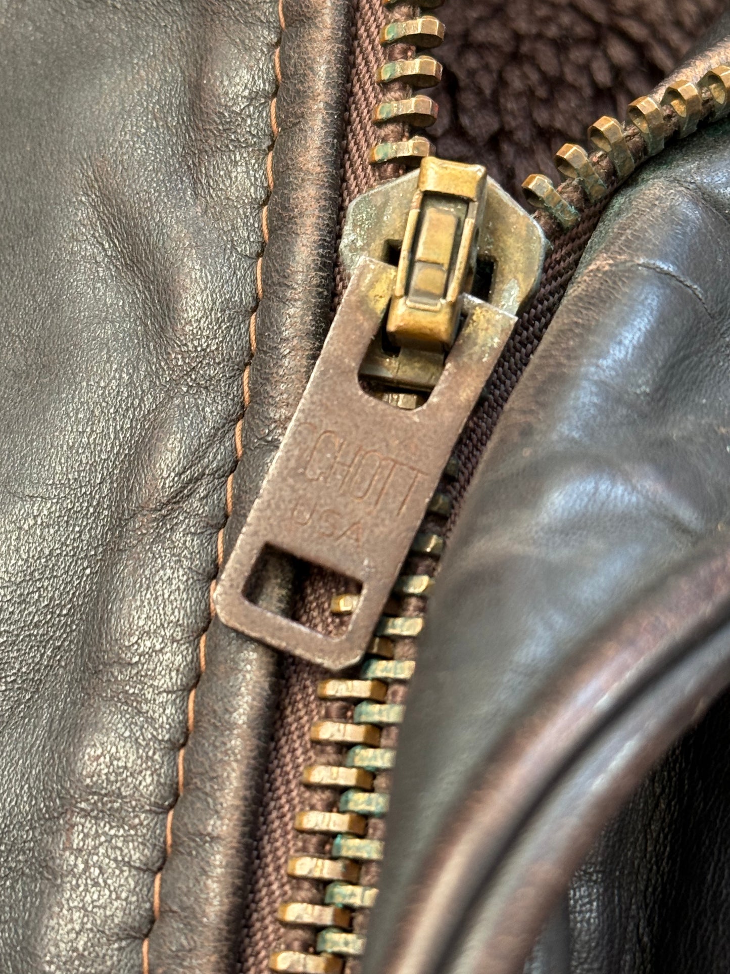 1980's Schott NYC Brown Leather Modular A2 Bomber Jacket