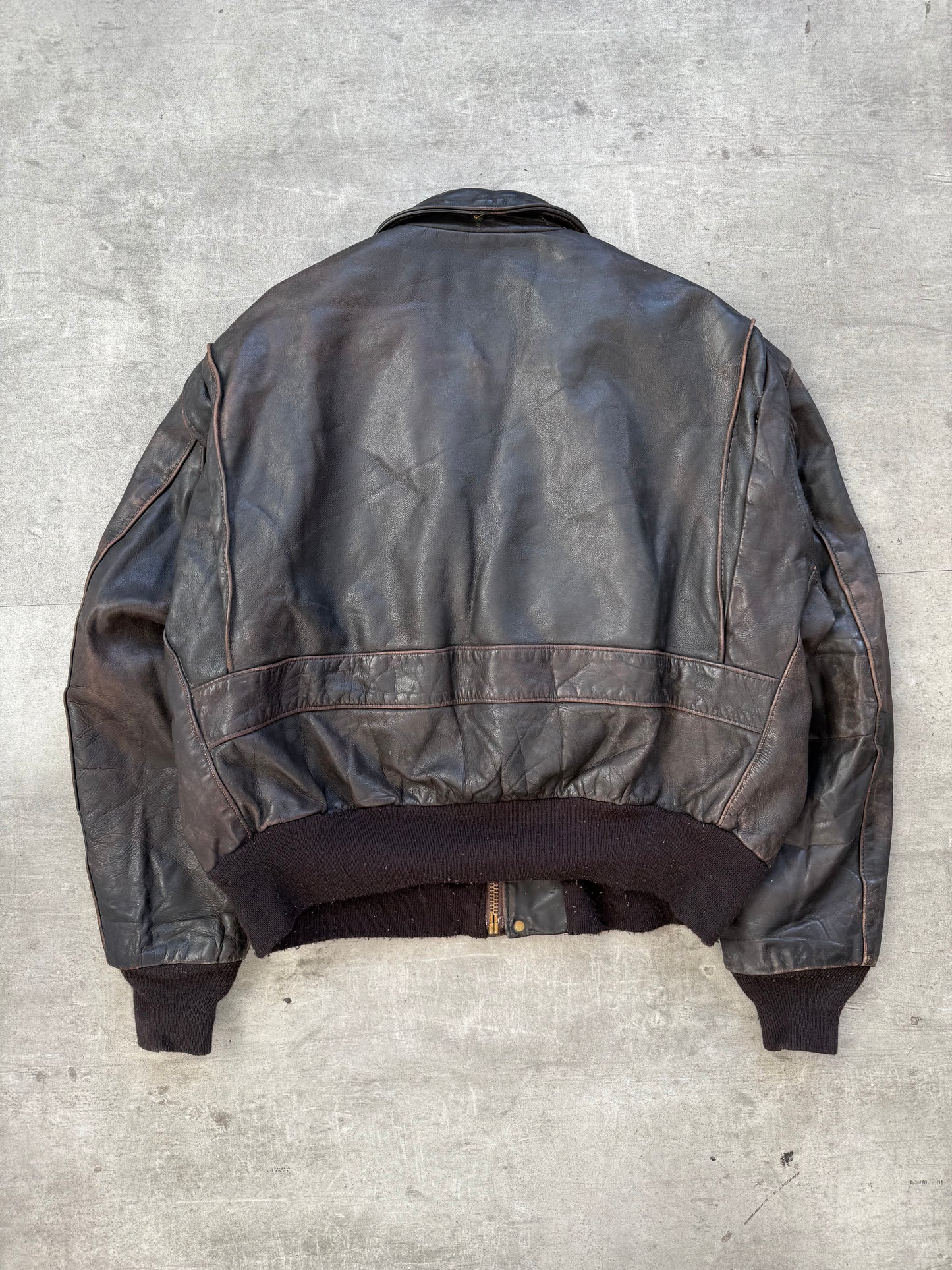 1980's Schott NYC Brown Leather Modular A2 Bomber Jacket