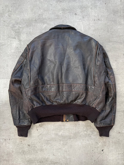 1980's Schott NYC Brown Leather Modular A2 Bomber Jacket