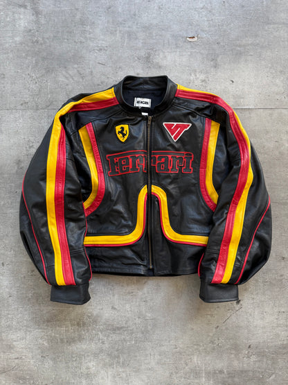 VT Rework: Racing Stripe Ferrari Patch Leather Racer Jacket
