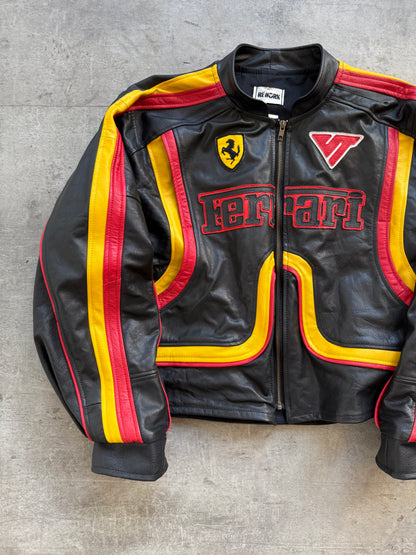 VT Rework: Racing Stripe Ferrari Patch Leather Racer Jacket