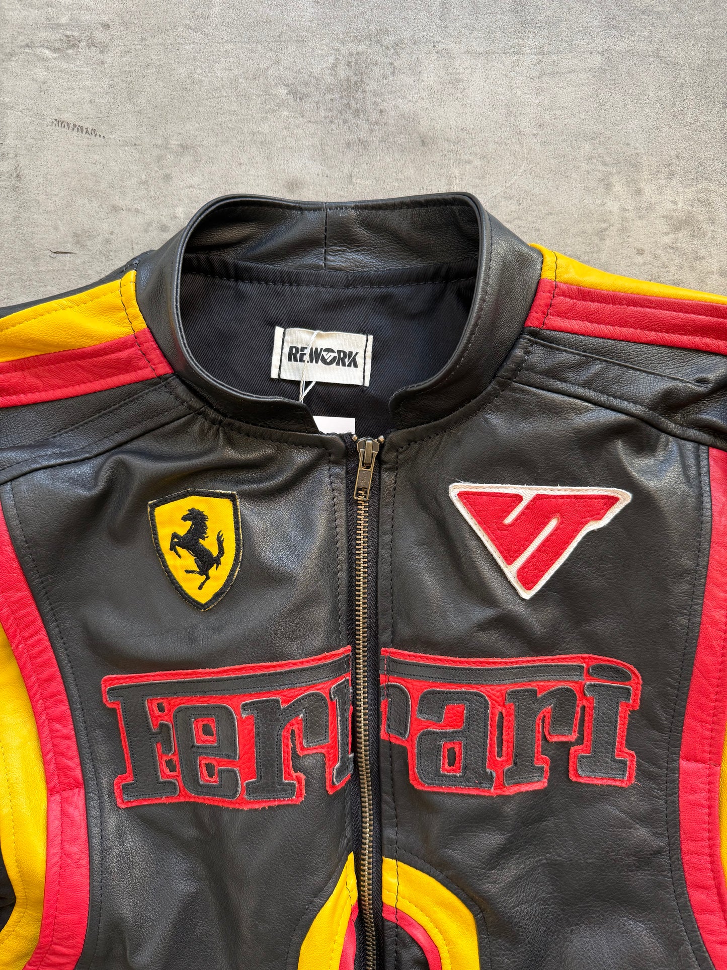 VT Rework: Racing Stripe Ferrari Patch Leather Racer Jacket
