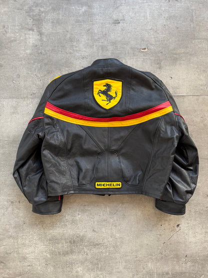 VT Rework: Racing Stripe Ferrari Patch Leather Racer Jacket