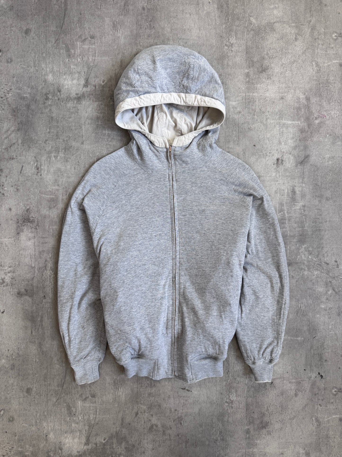 Issey Miyake Flocked Logo 1980 Cream Reversible Hooded Bomber Jacket