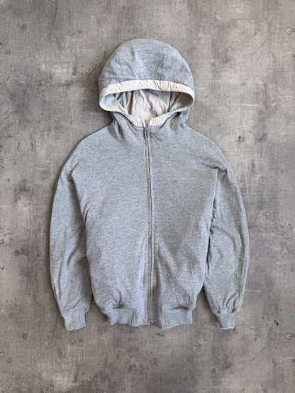 Issey Miyake Flocked Logo 1980 Cream Reversible Hooded Bomber Jacket