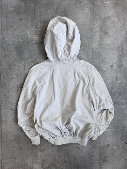 Issey Miyake Flocked Logo 1980 Cream Reversible Hooded Bomber Jacket