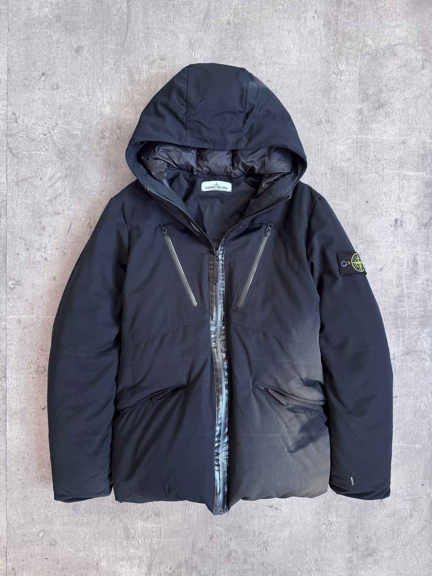 A/W 2015 Stone Island Black Wool Leather Detailed Down Feather Puffer (Sold As Seen)