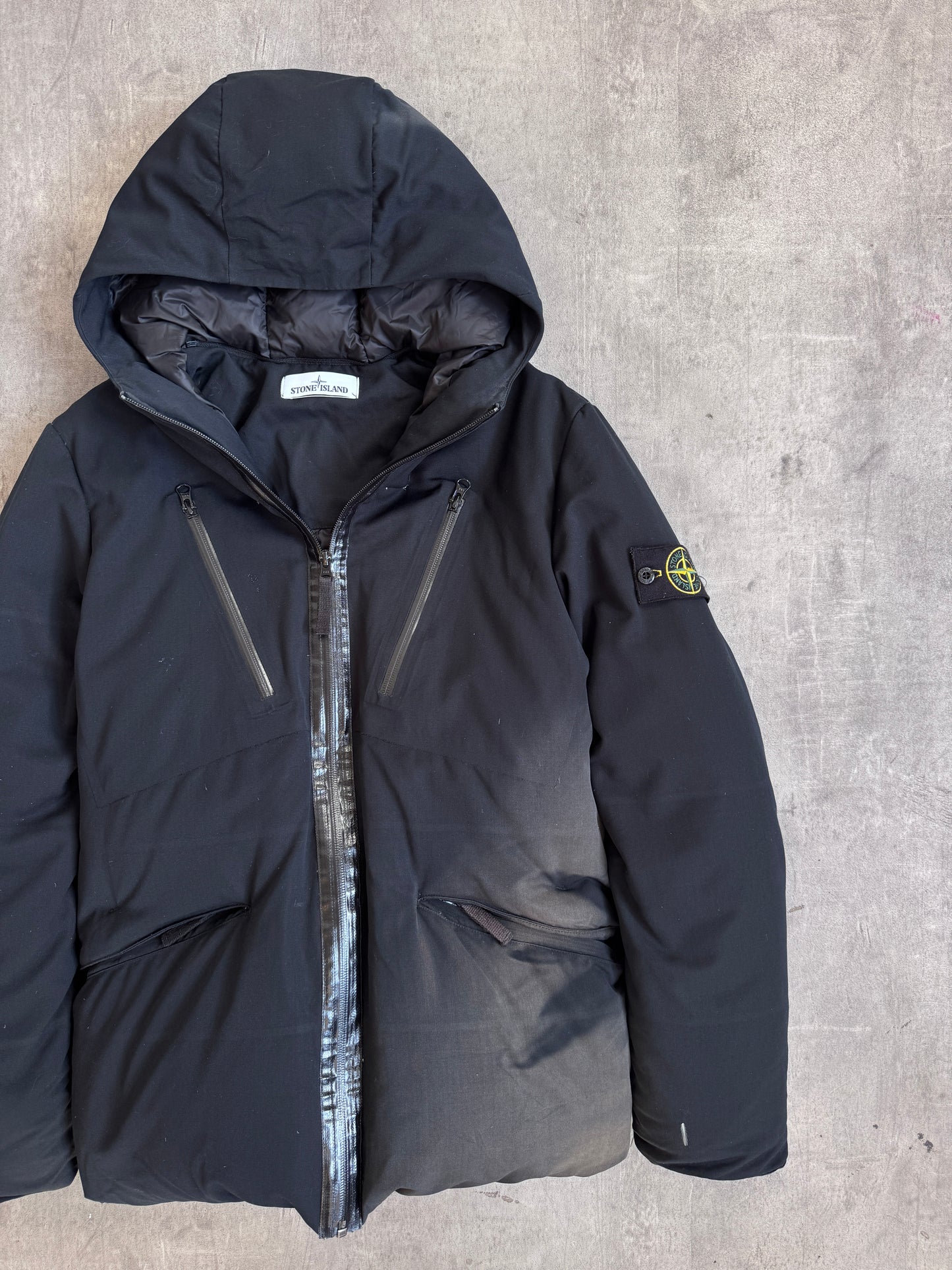 A/W 2015 Stone Island Black Wool Leather Detailed Down Feather Puffer (Sold As Seen)