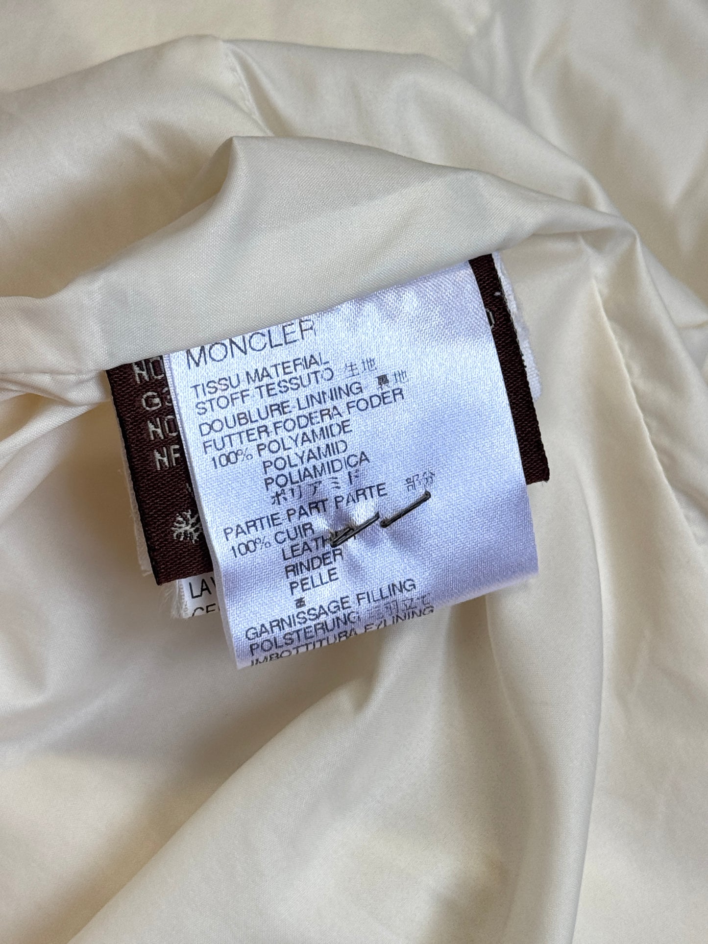 Moncler Cream Blanc Noir Panelled Notch Collar Puffer Jacket