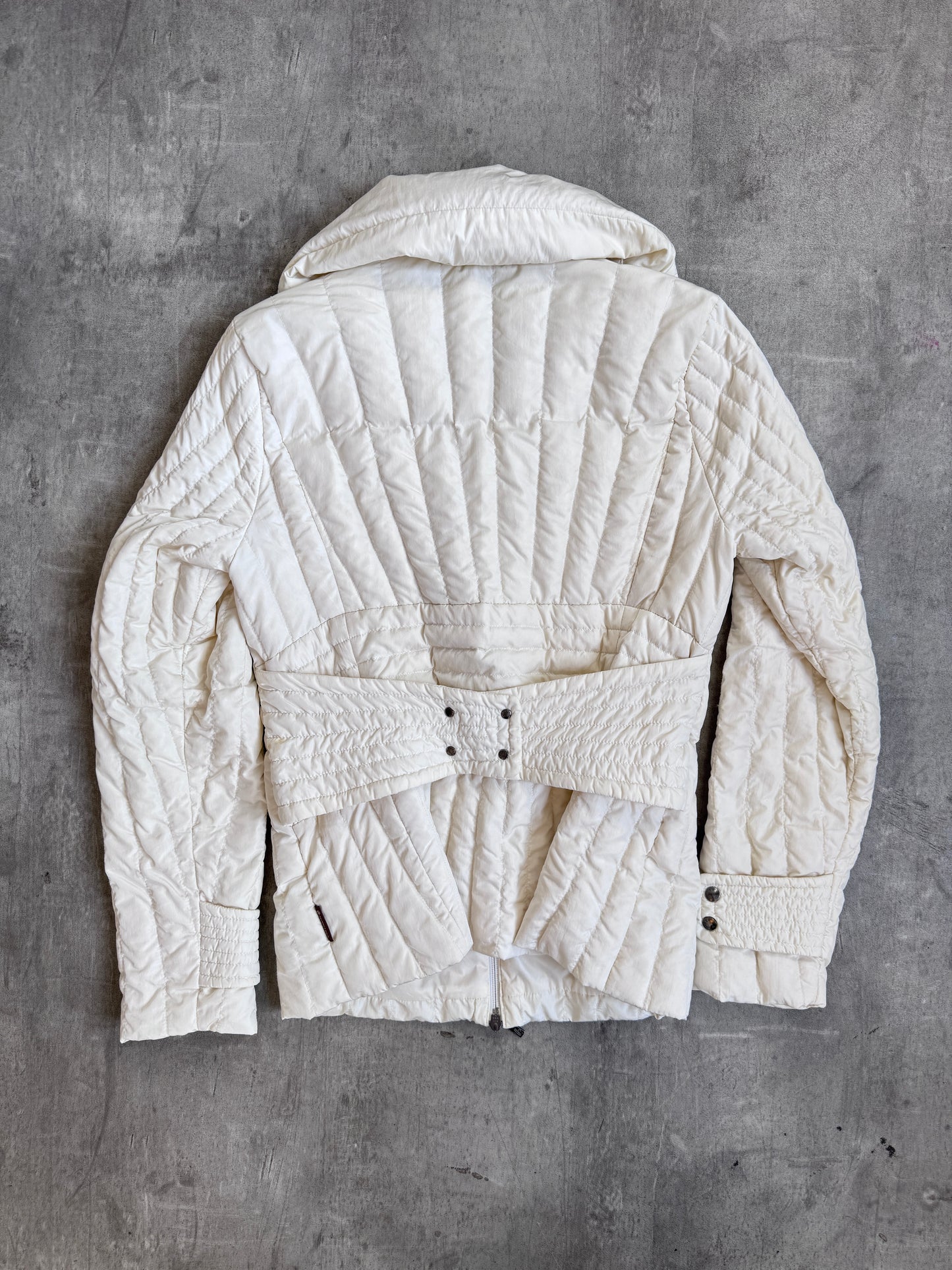 Moncler Cream Blanc Noir Panelled Notch Collar Puffer Jacket