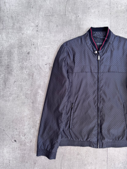 Gucci Signature Stripe Collar Monogram Nylon Bomber
