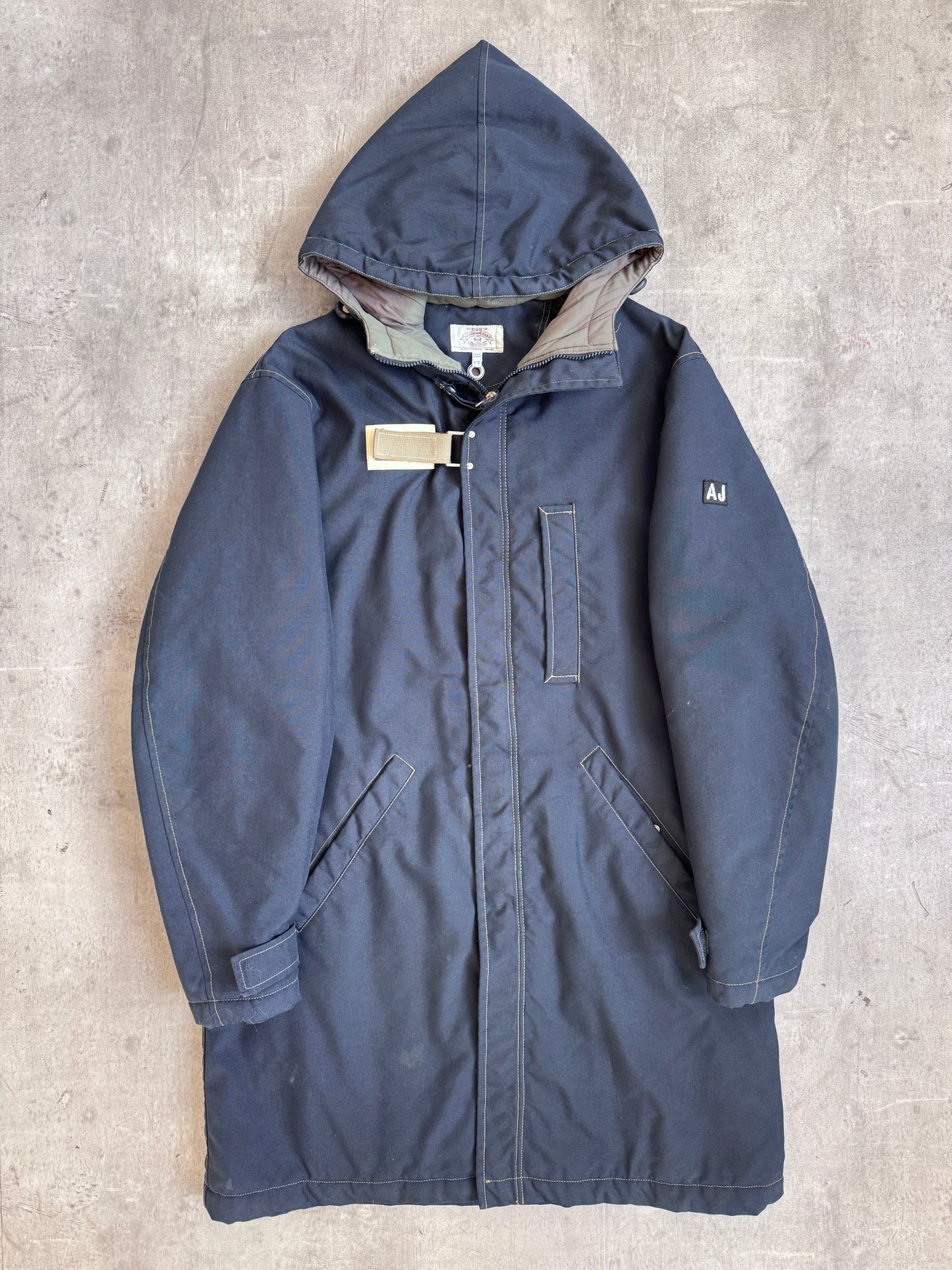 Armani Jeans 1990 Navy Raw Denim Velcro Fasten Parka Jacket