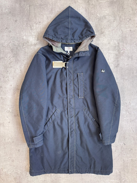 Armani Jeans 1990 Navy Raw Denim Velcro Fasten Parka Jacket